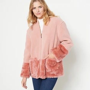 Koolaburra  by Ugh Hooded Coat in Pink with Faux Fur Trim sz medium NWT